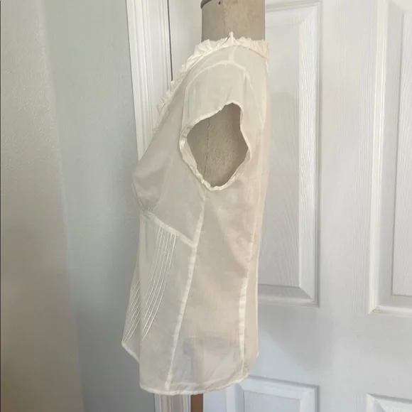 Vintage White House Black market semi sheer Cream Button-Up Blouse V-neck ruffle - Picture 7 of 10